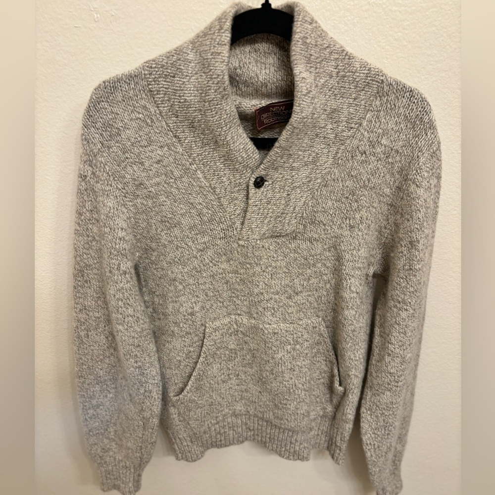 Vintage 90s Environmental Clothing Heather Camel Tan Warm WOOL Shawl Sweater